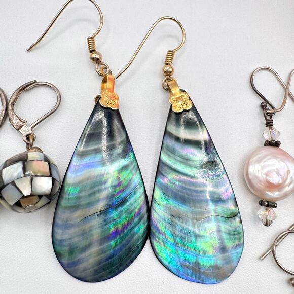 Shell Pearl MOP Mother Of Pearl Earring Lot Mermaidcore Sirencore Beachy Vaca - Picture 3 of 12